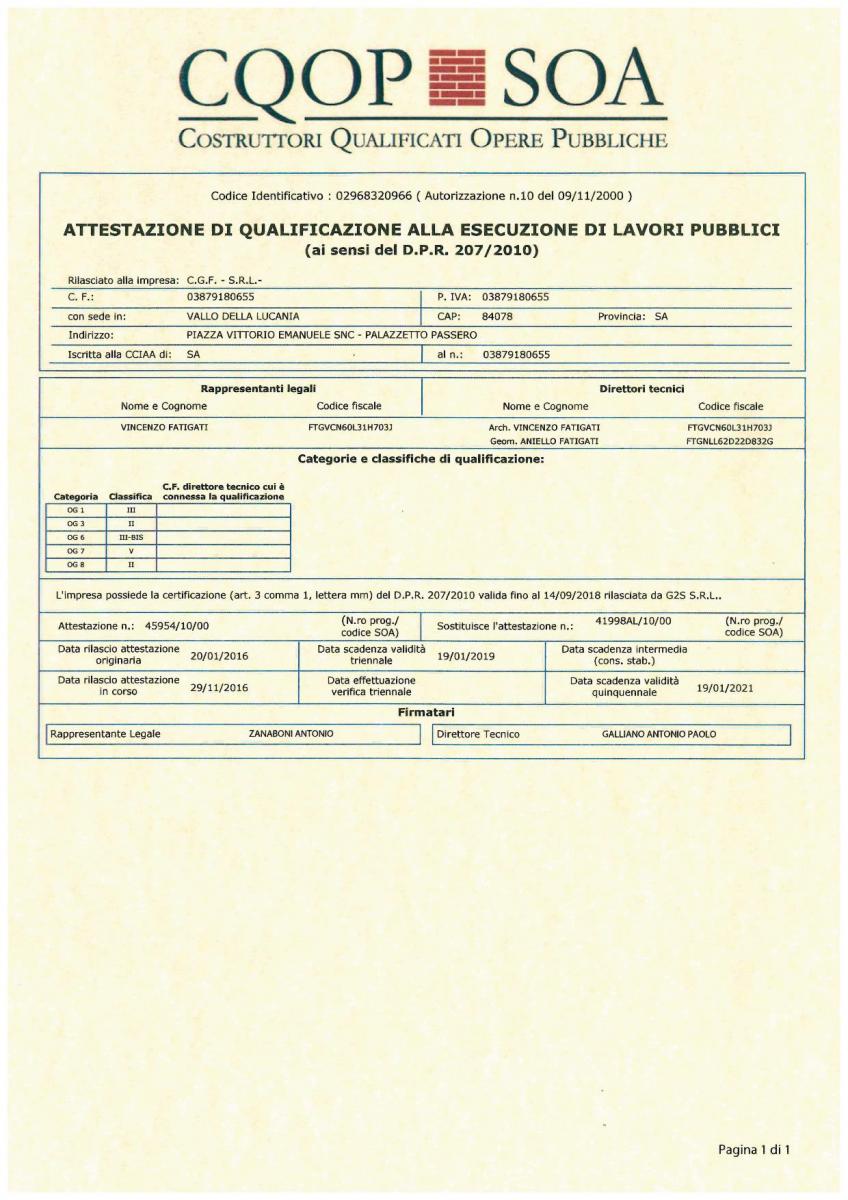 CERTIFICAZIONI - C.G.F. Srl - Costruzioni Generali Fatigati